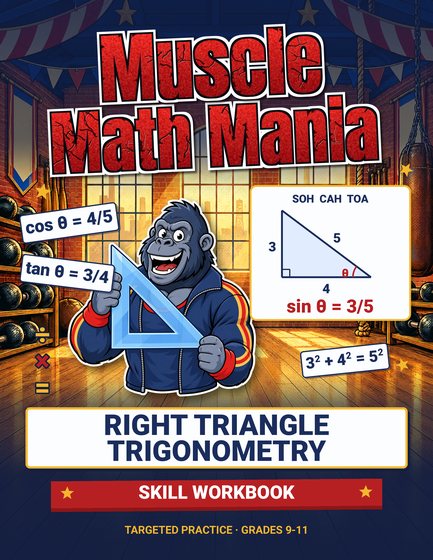 Muscle Math Mania Right Triangle Trigonometry workbook cover, grades 9–11