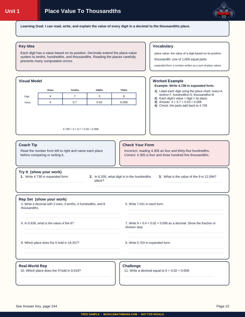 Lesson page from the free sample of The Foundations Workbook