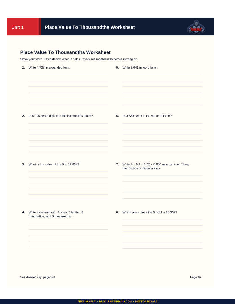 Practice worksheet from the free sample of The Foundations Workbook