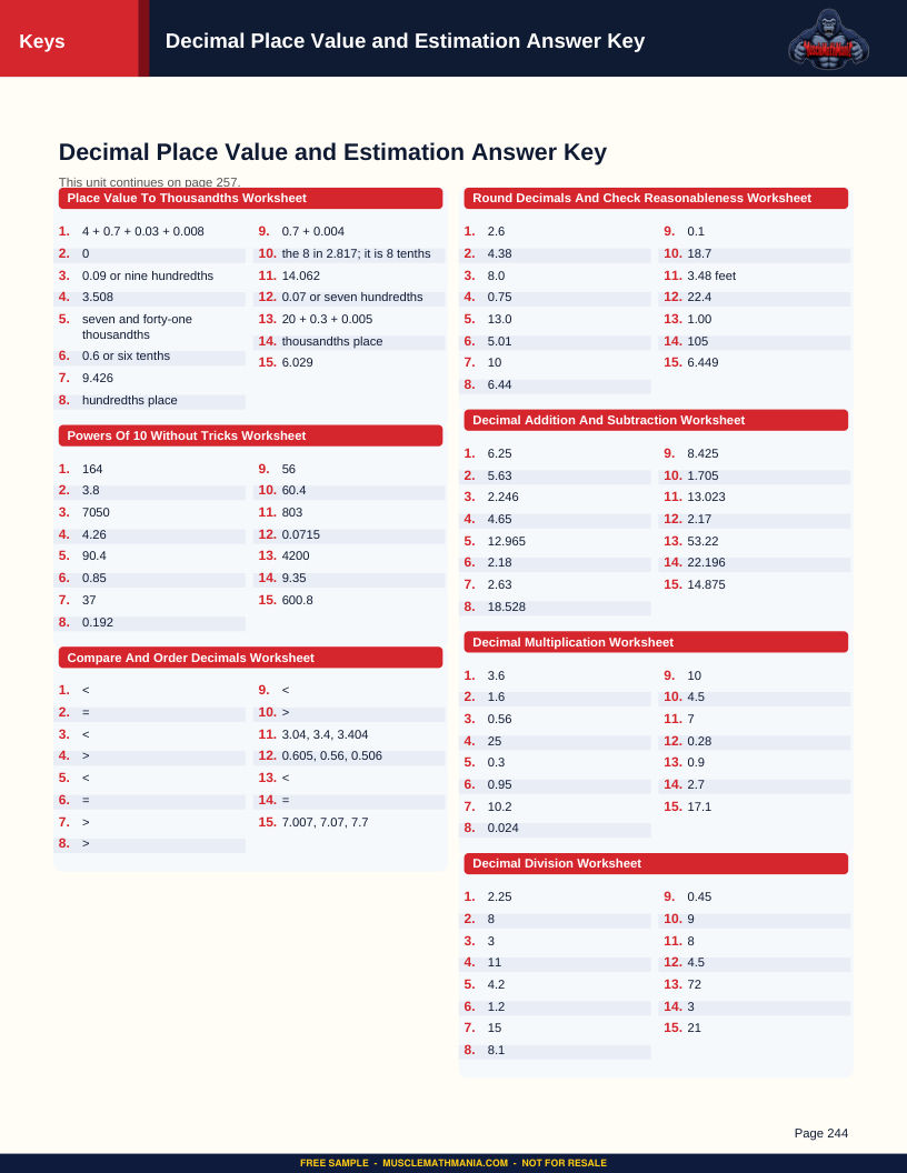 Answer key page from the free sample of The Foundations Workbook