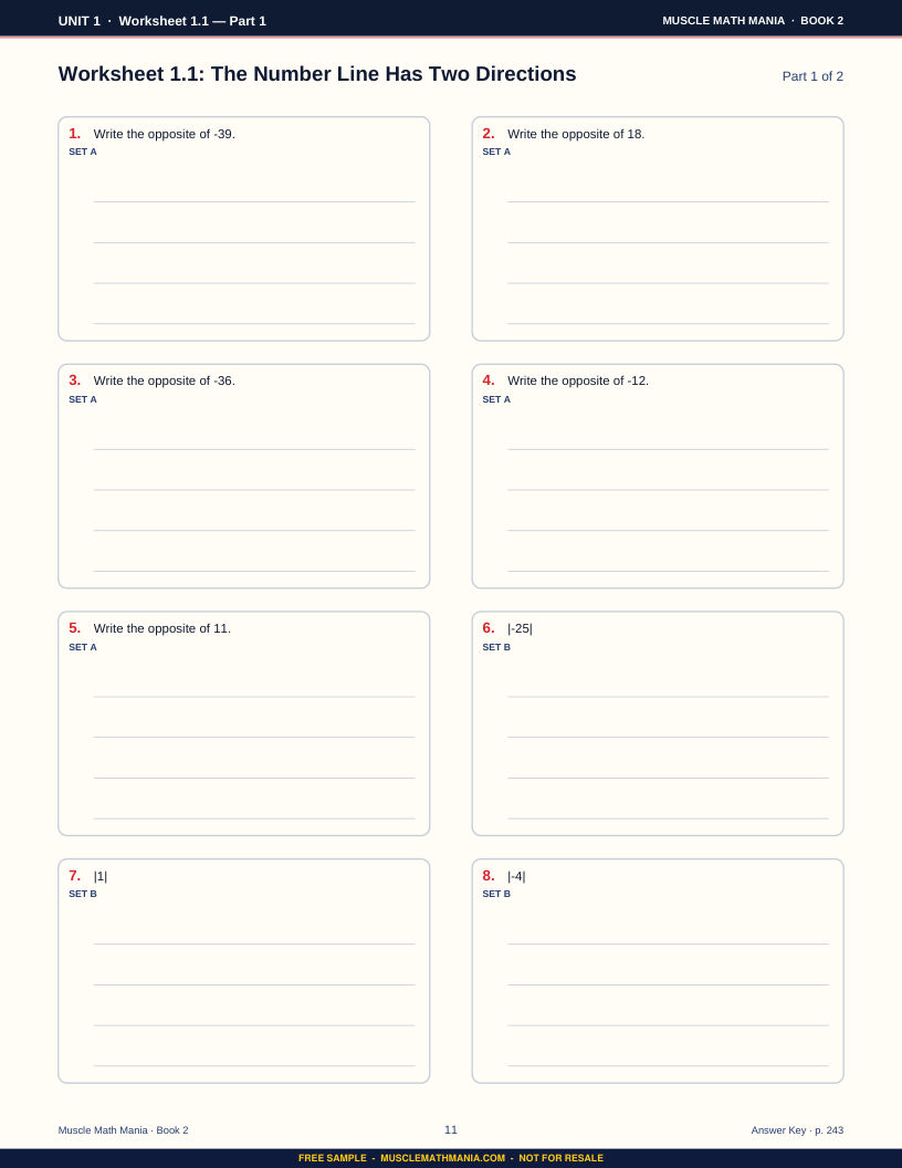 Practice worksheet from the free sample of The Pre-Algebra Workbook