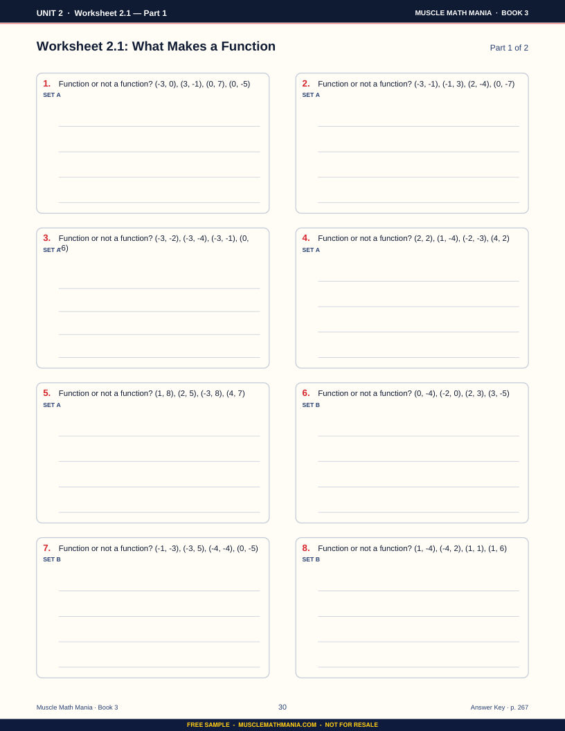 Practice worksheet from the free sample of The Algebra 1 Workbook
